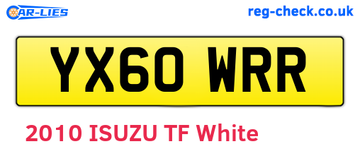 YX60WRR are the vehicle registration plates.
