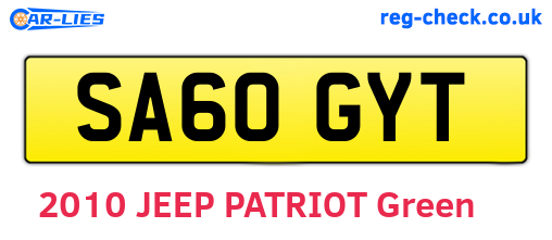 SA60GYT are the vehicle registration plates.