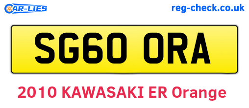 SG60ORA are the vehicle registration plates.