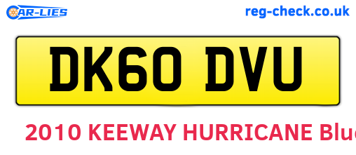 DK60DVU are the vehicle registration plates.