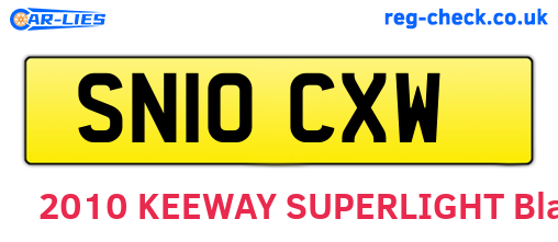 SN10CXW are the vehicle registration plates.