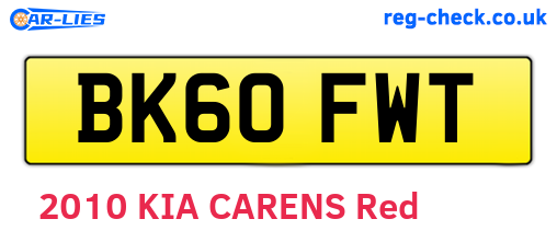 BK60FWT are the vehicle registration plates.