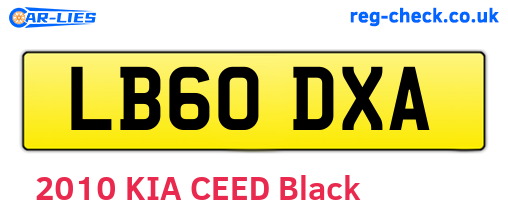 LB60DXA are the vehicle registration plates.
