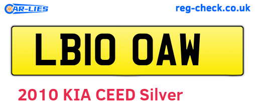 LB10OAW are the vehicle registration plates.