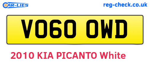 VO60OWD are the vehicle registration plates.