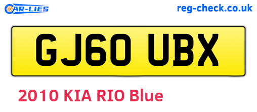 GJ60UBX are the vehicle registration plates.