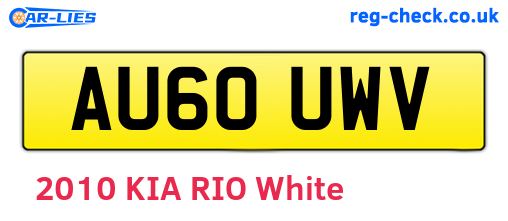 AU60UWV are the vehicle registration plates.