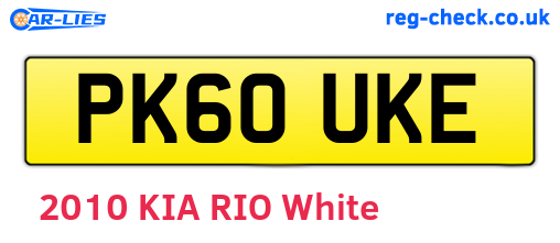 PK60UKE are the vehicle registration plates.