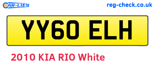 YY60ELH are the vehicle registration plates.