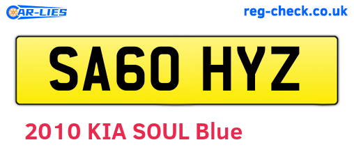 SA60HYZ are the vehicle registration plates.