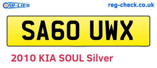 SA60UWX are the vehicle registration plates.