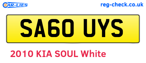 SA60UYS are the vehicle registration plates.