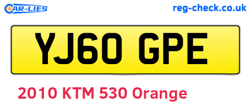 YJ60GPE are the vehicle registration plates.