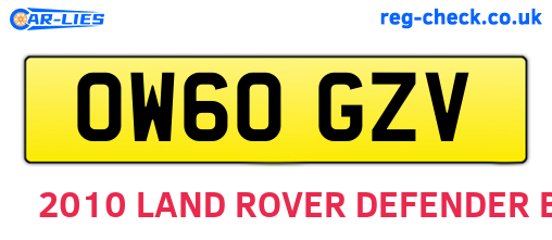 OW60GZV are the vehicle registration plates.
