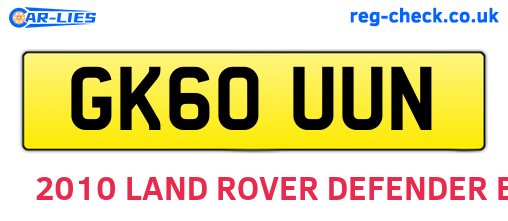 GK60UUN are the vehicle registration plates.