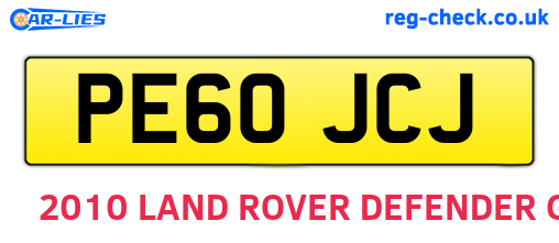 PE60JCJ are the vehicle registration plates.