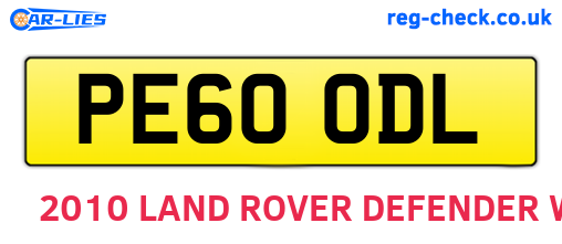 PE60ODL are the vehicle registration plates.