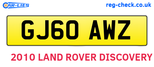GJ60AWZ are the vehicle registration plates.