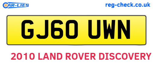 GJ60UWN are the vehicle registration plates.