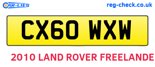 CX60WXW are the vehicle registration plates.