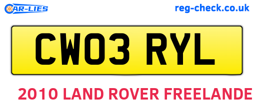 CW03RYL are the vehicle registration plates.
