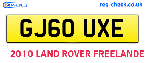 GJ60UXE are the vehicle registration plates.