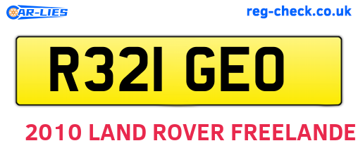 R321GEO are the vehicle registration plates.
