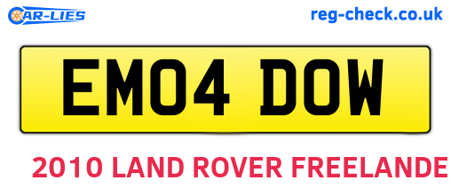 EM04DOW are the vehicle registration plates.
