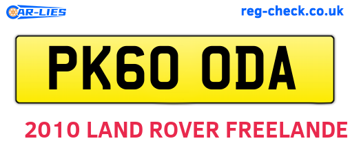 PK60ODA are the vehicle registration plates.