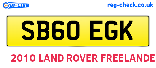 SB60EGK are the vehicle registration plates.