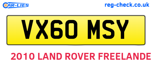 VX60MSY are the vehicle registration plates.