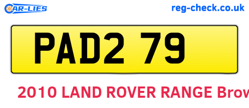 PAD279 are the vehicle registration plates.