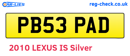 PB53PAD are the vehicle registration plates.