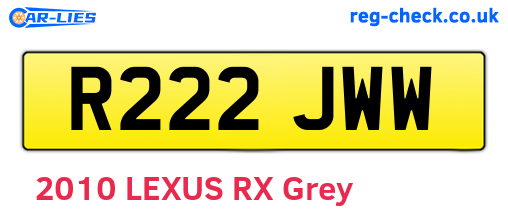 R222JWW are the vehicle registration plates.