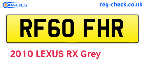 RF60FHR are the vehicle registration plates.