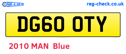 DG60OTY are the vehicle registration plates.