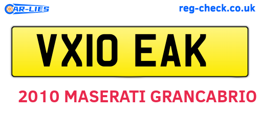 VX10EAK are the vehicle registration plates.