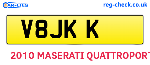 V8JKK are the vehicle registration plates.