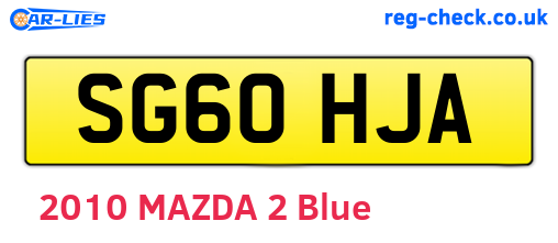 SG60HJA are the vehicle registration plates.