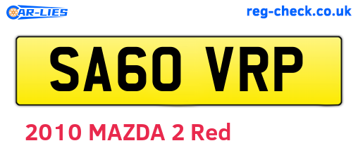 SA60VRP are the vehicle registration plates.