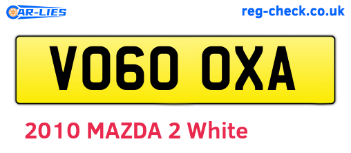 VO60OXA are the vehicle registration plates.