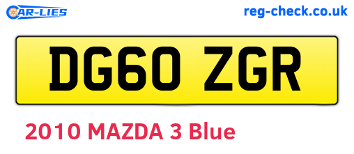 DG60ZGR are the vehicle registration plates.