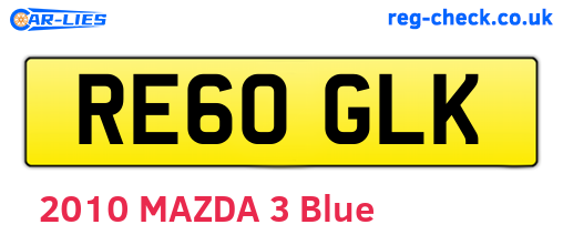 RE60GLK are the vehicle registration plates.