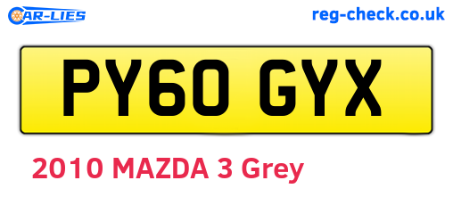 PY60GYX are the vehicle registration plates.