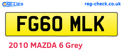 FG60MLK are the vehicle registration plates.