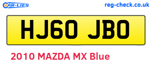 HJ60JBO are the vehicle registration plates.