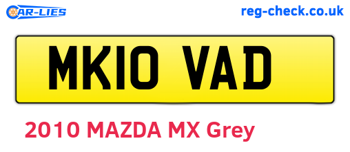 MK10VAD are the vehicle registration plates.