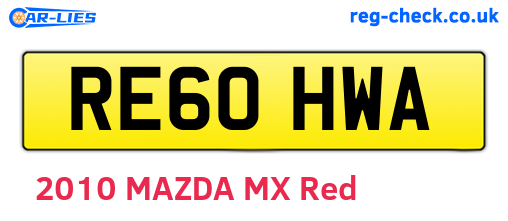 RE60HWA are the vehicle registration plates.