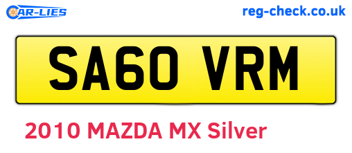 SA60VRM are the vehicle registration plates.