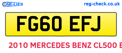 FG60EFJ are the vehicle registration plates.